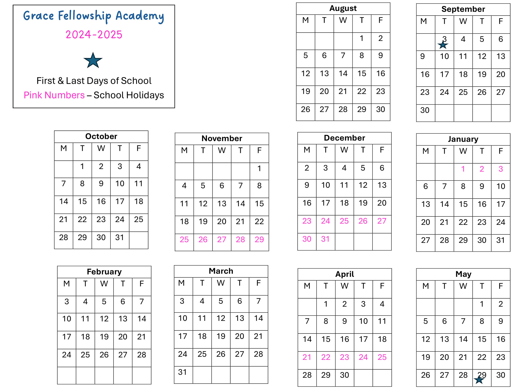 GFA 2024-2025 School Calendar